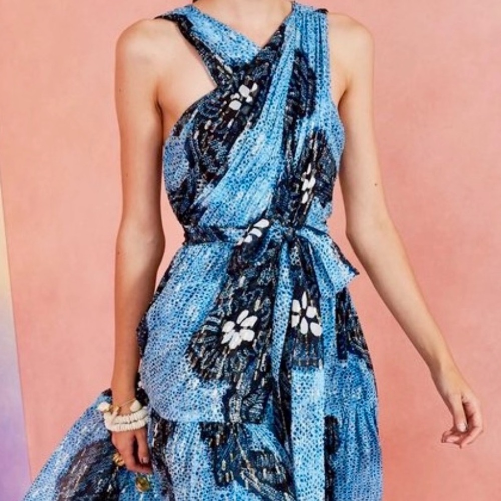 🌺🎉HP🎉🌺 NWT Ulla Johnson Adora Silk Chiffon Midi Dress Sky - Picture 8 of 17
